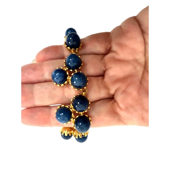 Ann Taylor Lapis Lazuli Statement Necklace 21” Round Beads Gold Tone Vtg Adjust - Picture 14 of 17